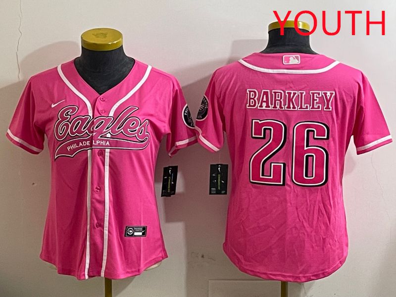 Youth Philadelphia Eagles #26 Barkley Pink Jointly Name 2025 Nike Limited NFL Jersey style 7->youth nfl jersey->Youth Jersey